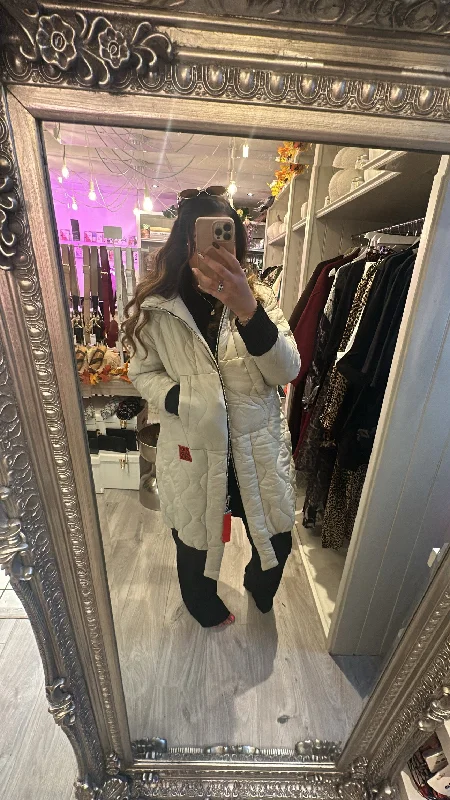 Cream padded coat Hooded Caped Scarf
