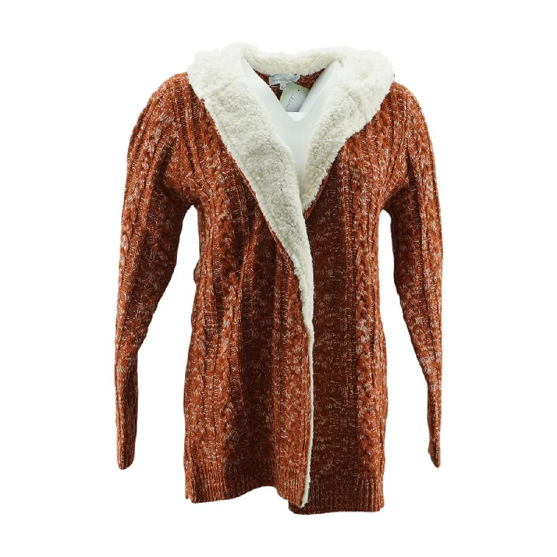 Orange Solid Cardigan Sweater Toggled Drawstring Belted
