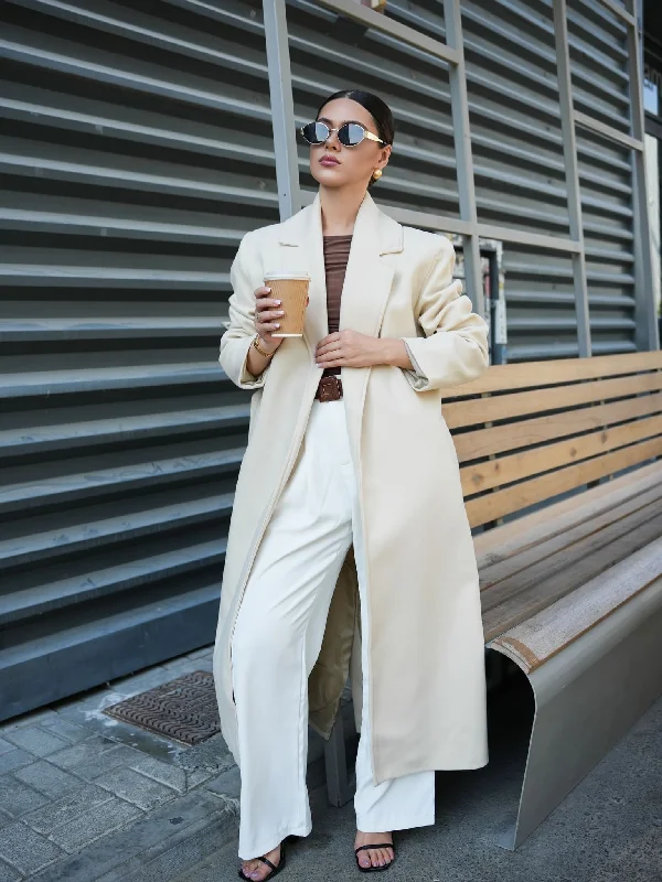 Muse Long Coat - Cream Striped Polka Dot Floral