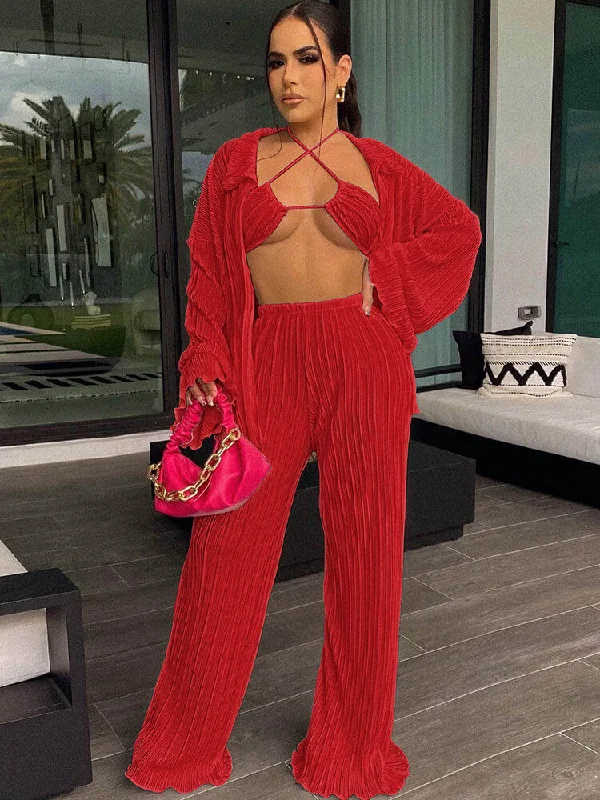 Three Piece Long Sleeve Cardigan & Wide Leg Pants Suit Iron Safe Non-Iron Wrinkle Free Three Piece Long Sleeve Cardigan & Wide Leg Pants Suit Iron Safe Non-Iron Wrinkle Free
