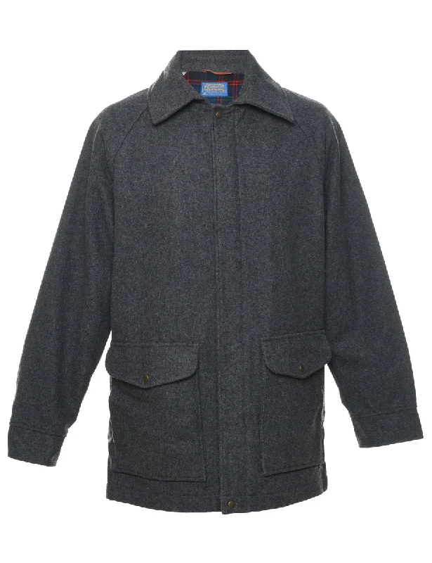 Pendleton Wool Coat - M Asymmetrical Collar Hooded Zippered