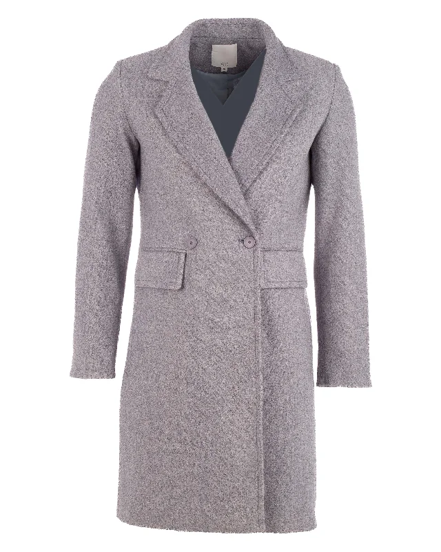 Women Oversized Long Coat - Grey Shawl Collar Notch Collar Lapel Collar