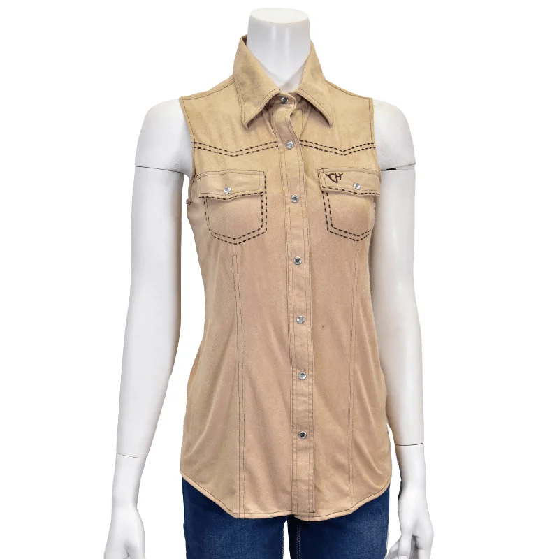 Women's Cowgirl Tan Faux Suede Sleeveless Tank sage tank top