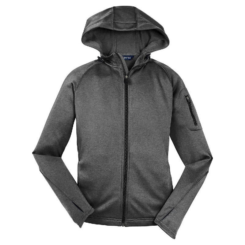Sport-Tek Women's Graphite Heather Tech Fleece Full-Zip Hooded Jacket Nylon Fabric Polyester Fabric Spandex Fabric Sport-Tek Women's Graphite Heather Tech Fleece Full-Zip Hooded Jacket Nylon Fabric Polyester Fabric Spandex Fabric
