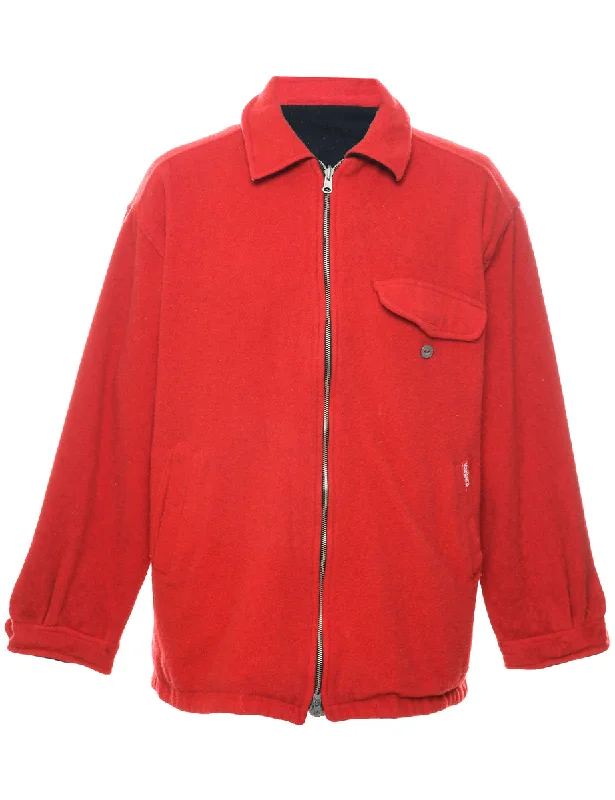 Red Wool Coat - XL Rayon Velvet Corduroy