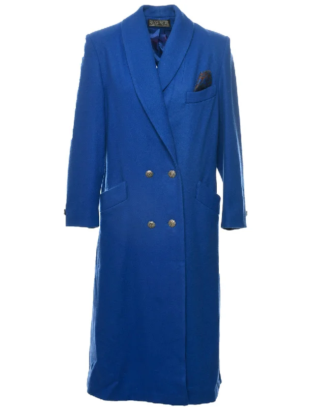 Blue Wool Coat - L Rayon Velvet Corduroy