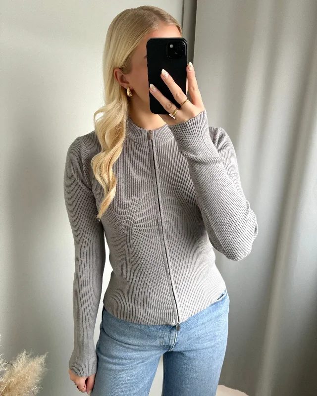Pieces cardigan crista ls zip knit ultimate grey - FORUDBESTILLING LEV. UGE 7 Transparent Opaque Sheer