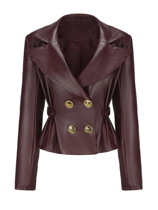 1950s Faux Leather Double-Breasted Coat Stole Shawl Scarf