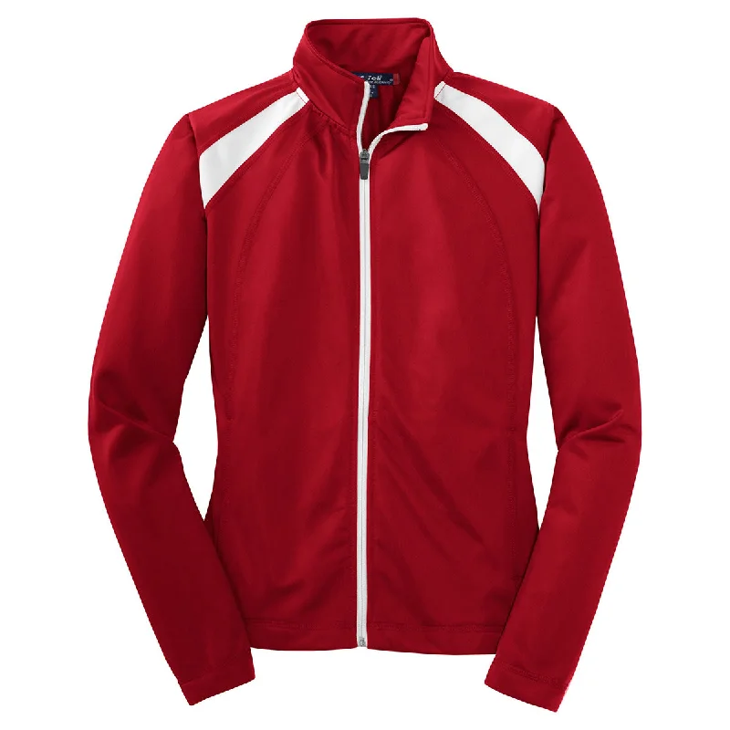 Sport-Tek Women's True Red/White Tricot Track Jacket Fleece Jacket Down Jacket Parka Sport-Tek Women's True Red/White Tricot Track Jacket Fleece Jacket Down Jacket Parka