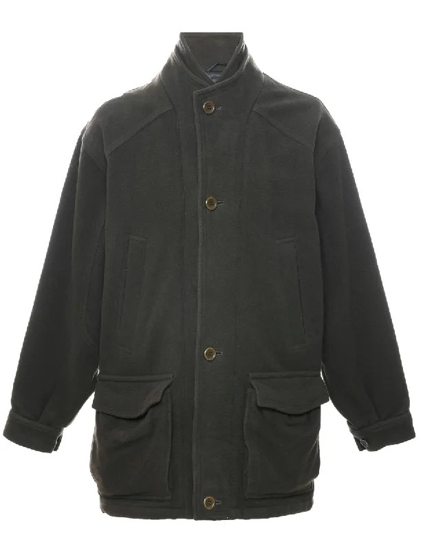 Olive Green Wool Coat - XL Shawl Collar Notch Collar Lapel Collar