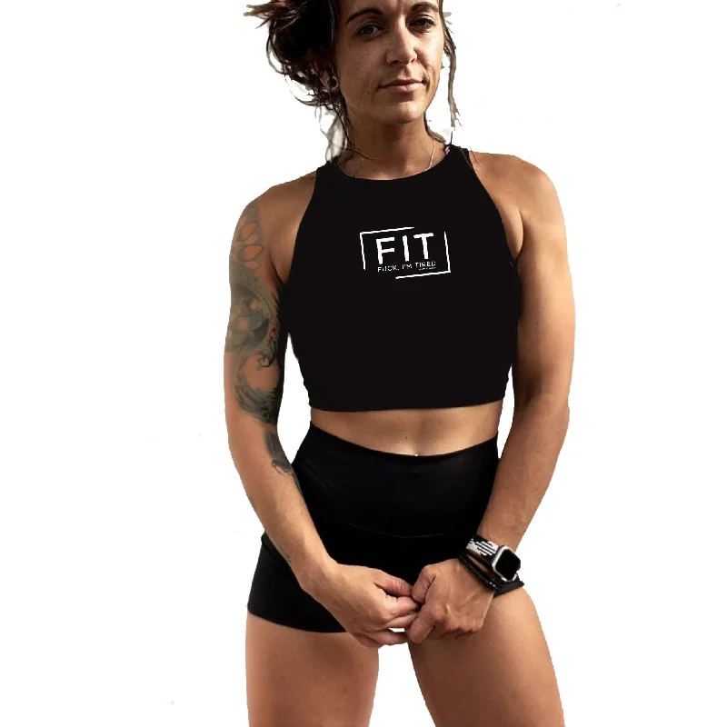 Salty Savage Ladies "FIT Fuck, I’m Tired" High Neck Sleeveless Crop Tank tie dye tank