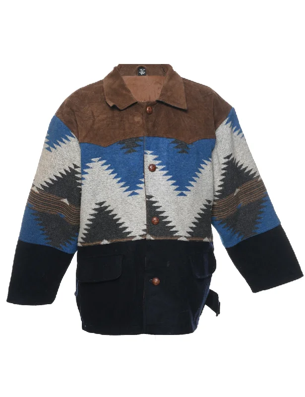Multi-colour Wool Coat - L Suede Faux Fur Shearling