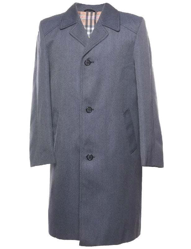Single Breasted Classic Grey Vintage Trench Coat - L Embroidered Appliqued Beaded