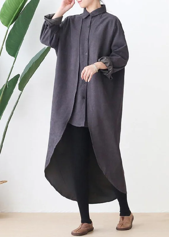 Classy lapel low high design Fine clothes gray oversized coat empire Basque Peplum