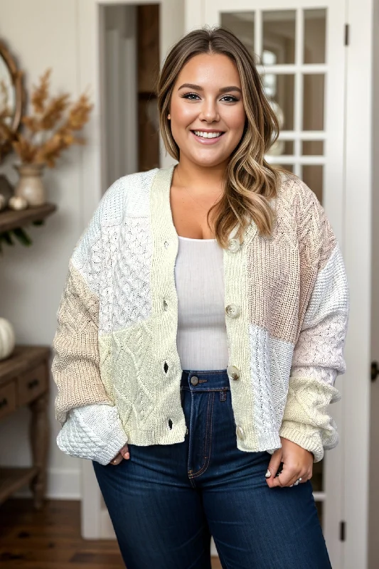 Gingerbread & Marshmallows - Cardigan Solid Color Striped Floral Print