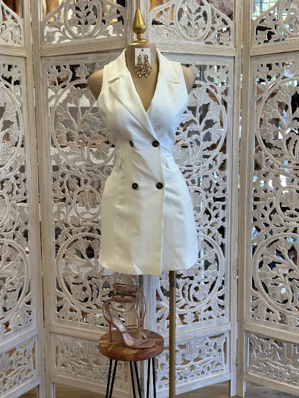 White Sleeveless Coat Dress Denim Leather Suede