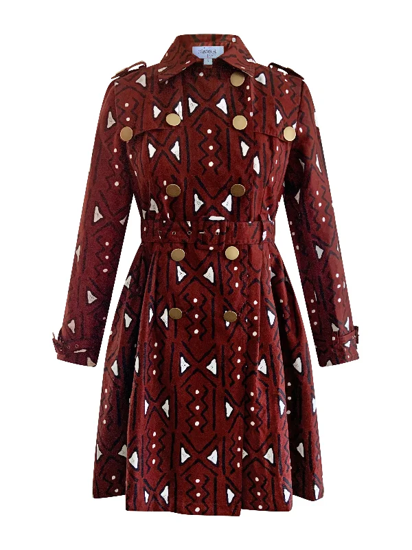 TRIBAL PRINT TRENCH COAT DRESS Turtleneck Wrap Cape