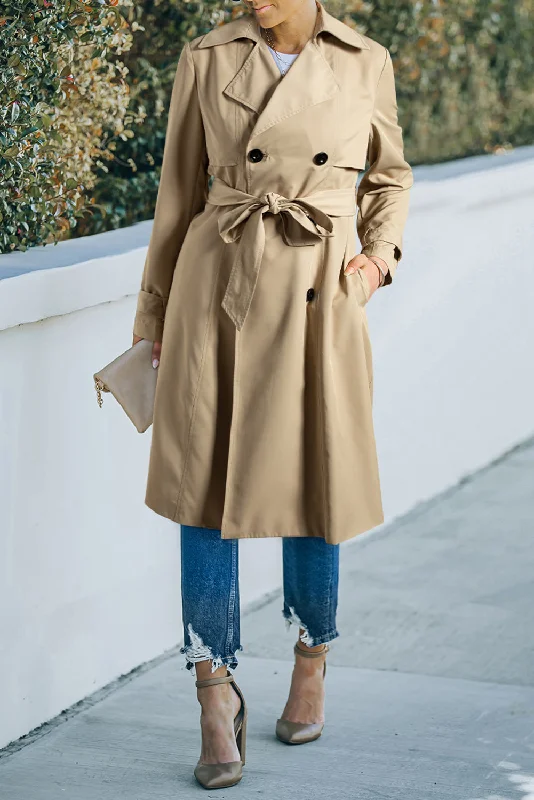 Lapel Collar Waist Tie Wind Coat Tie-Waist Belted Drawstring