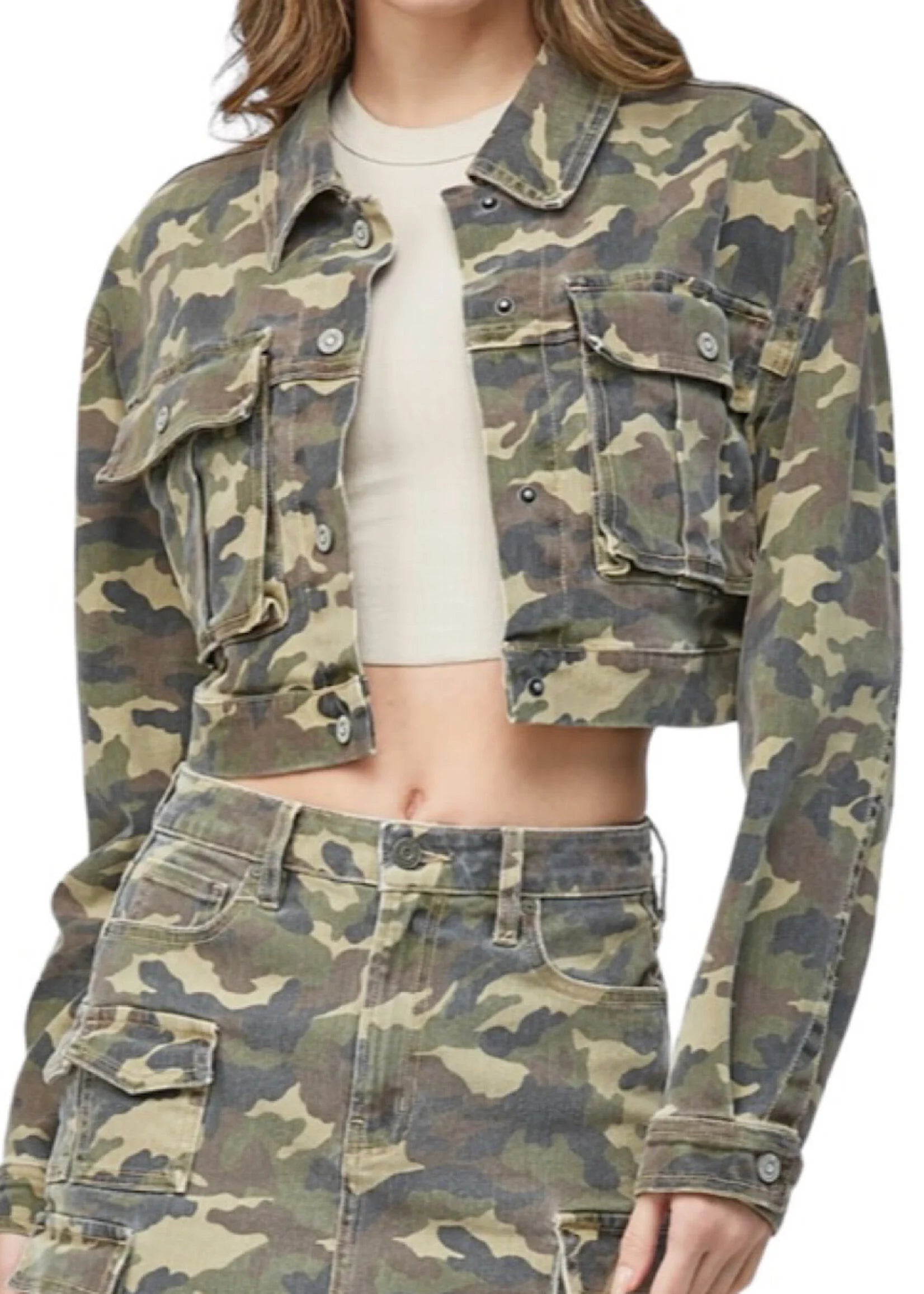 Camo Cropped Cargo Jacket Toggled Jacket Drawstring Jacket Belted Jacket