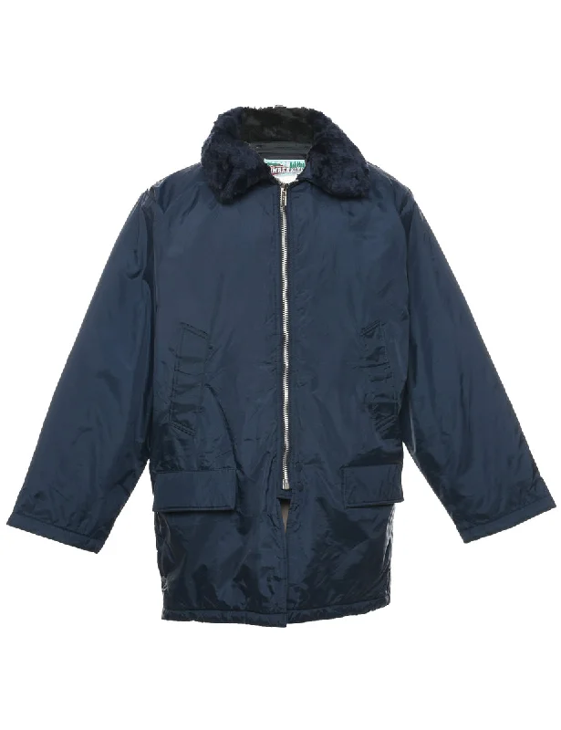 Navy Nylon Coat - L Houndstooth Jacket Shearling Jacket Fleece Jacket