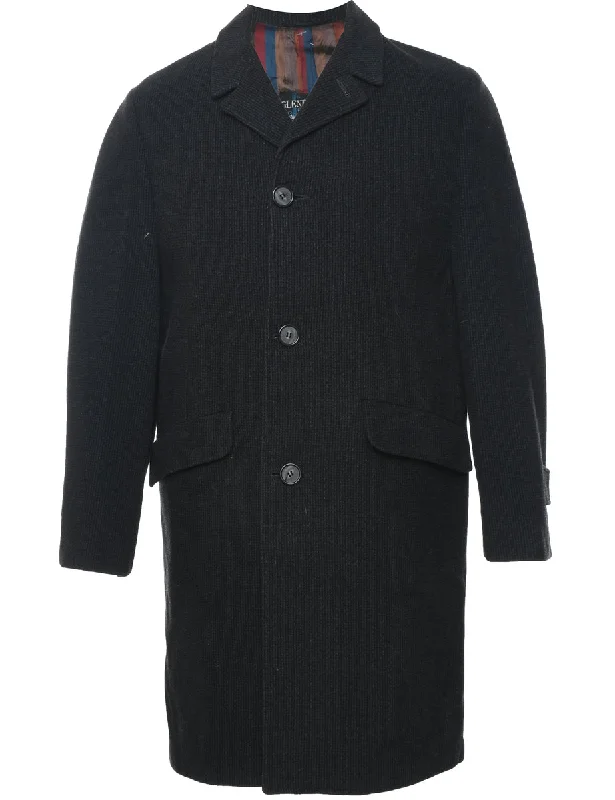 Single Breasted Dark Grey Wool Coat - L Pleated Ruffled tiered