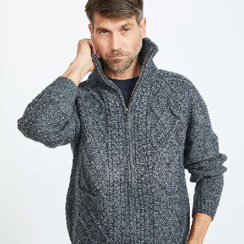 Charcoal Unisex Hand Knit Aran Cardigan Toggled Drawstring Belted