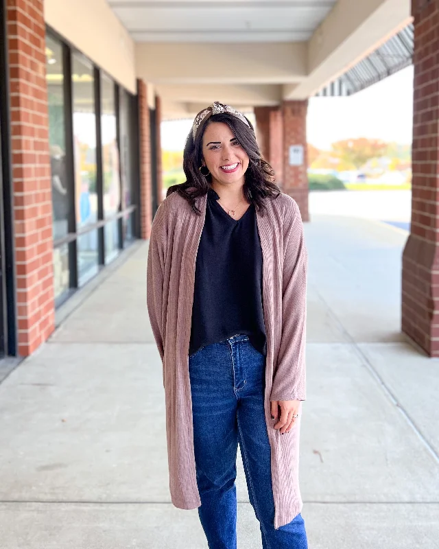 Comfy Cozy Cardigan - Mocha Terry Blend Velvet Blend Canvas Blend