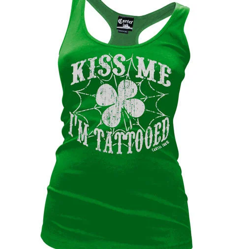 Kiss Me I'm Tattooed Women's Racer Back Tank Top scoop neck tank