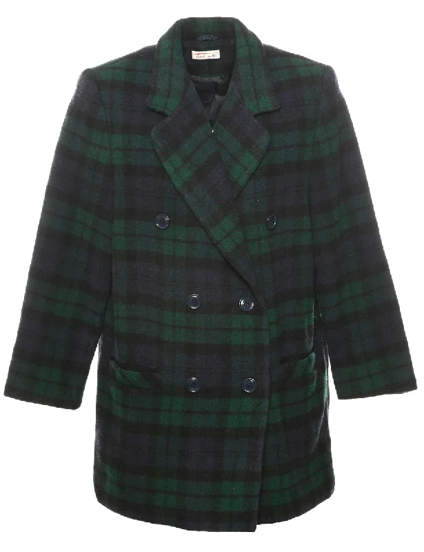 Tartan Wool Coat - L Bomber Denim Leather