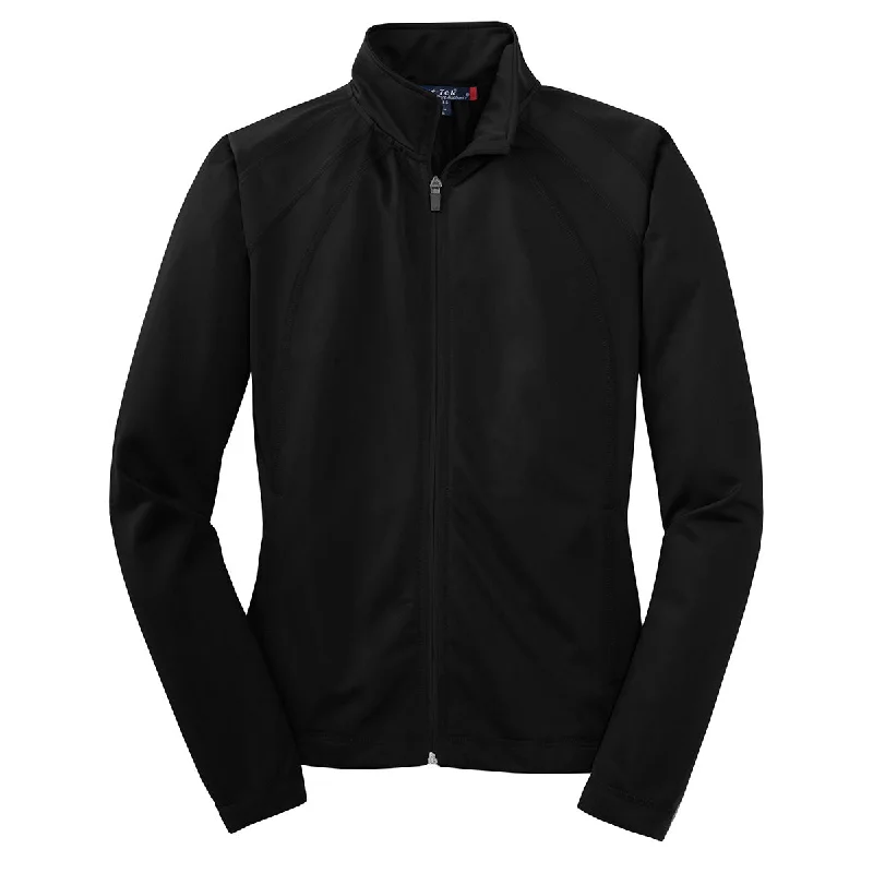 Sport-Tek Women's Black/Black Tricot Track Jacket Denim Jacket Leather Jacket Suede Jacket
