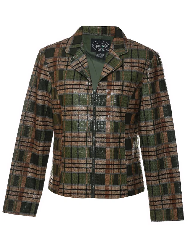 Dark Green & Brown Checked 1990s Jacket - M