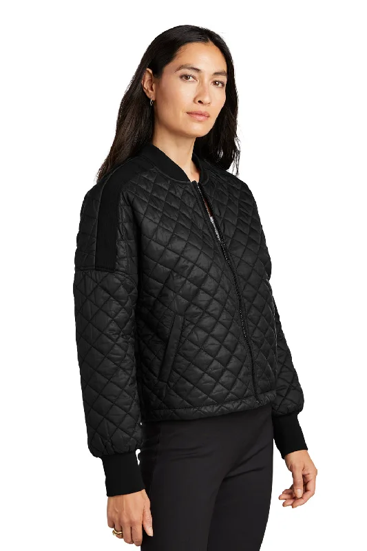 Mercer+Mettle Womens Quilted Water Resistant Full Zip Jacket - Deep Black