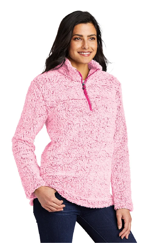 Port Authority Womens Cozy Sherpa Fleece 1/4 Zip Jacket - Heather Pop Raspberry Pink