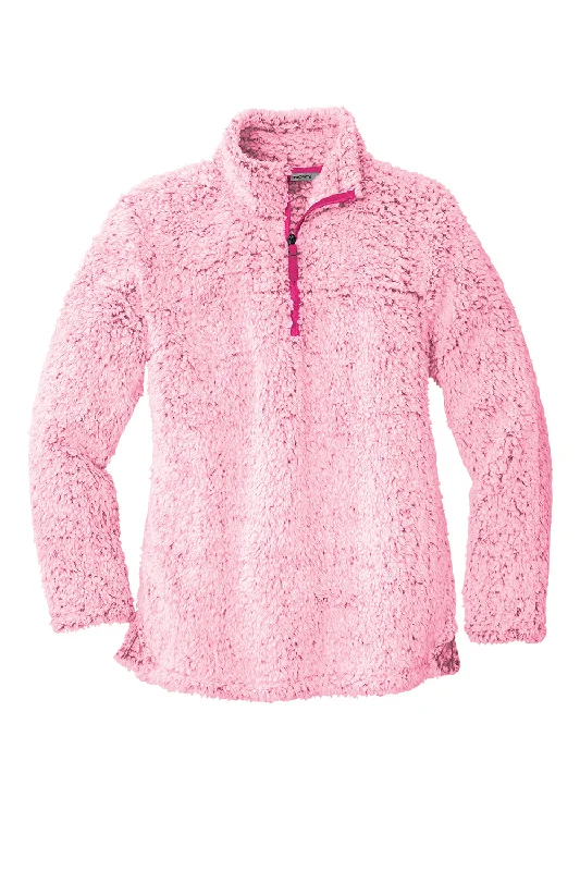 Port Authority Womens Cozy Sherpa Fleece 1/4 Zip Jacket - Heather Pop Raspberry Pink