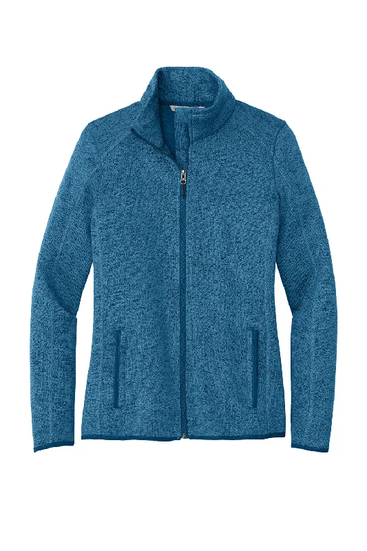 Port Authority Womens Full Zip Sweater Fleece Jacket - Heather Medium Blue