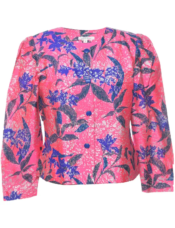 Silk Floral Pattern Jacket - L