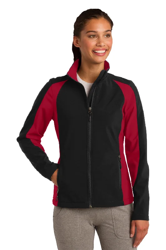 Sport-Tek Womens Water Resistant Full Zip Jacket - Black/True Red