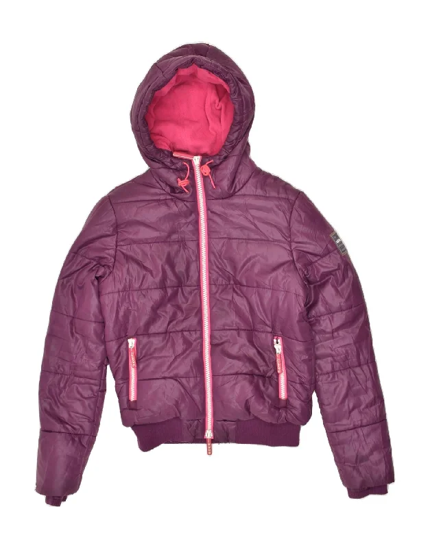 SUPERDRY Womens Hooded Padded Jacket UK 14 Medium Purple Polyester