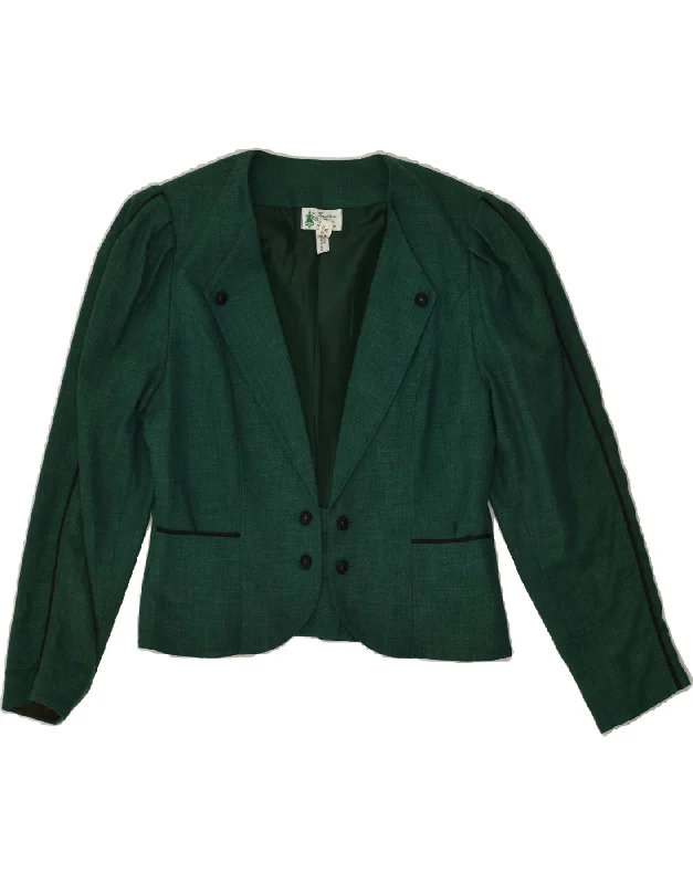 VINTAGE Womens 2 Button Crop Blazer Jacket EU 38 Medium Green Cotton