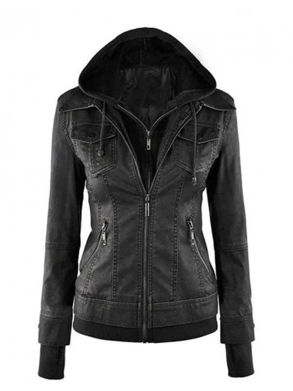 Women’s Black Fitted Leather Bomber Jacket