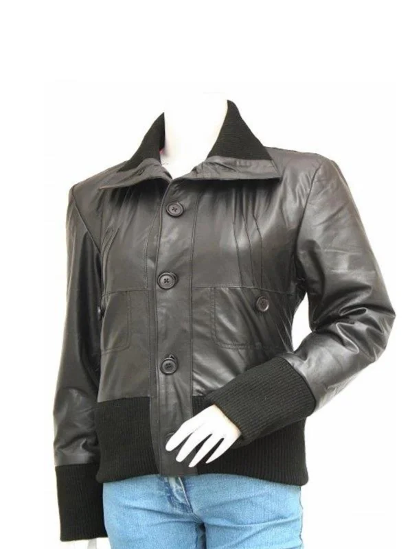 Women’s Fancy Leather Black Bomber Jacket