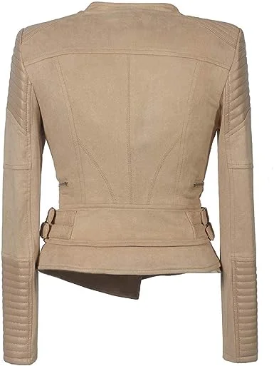 Women’s Long Sleeve Oblique Zipper Short Moto Jacket