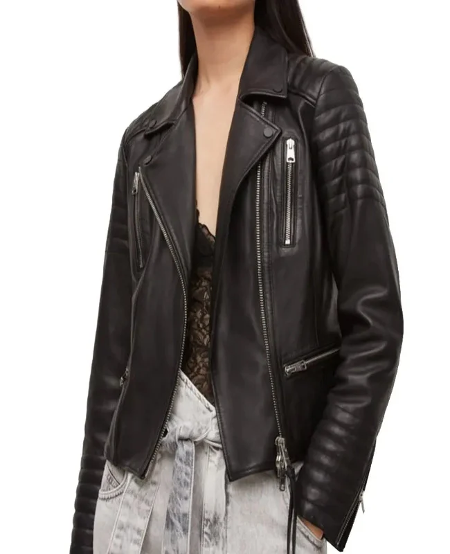 Womens Black Brando Moto Leather Jacket