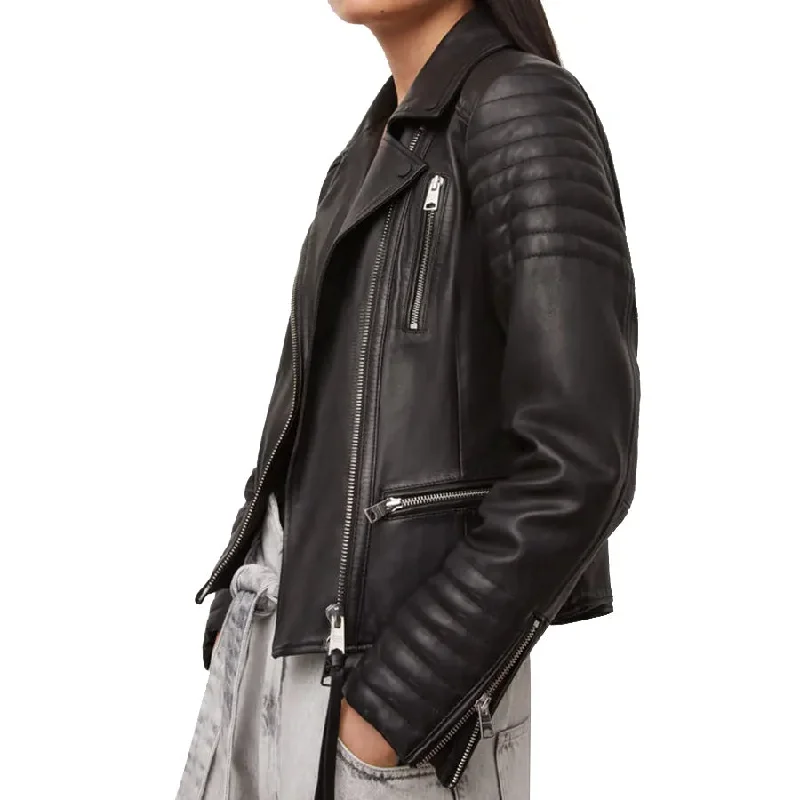 Womens Black Brando Moto Leather Jacket