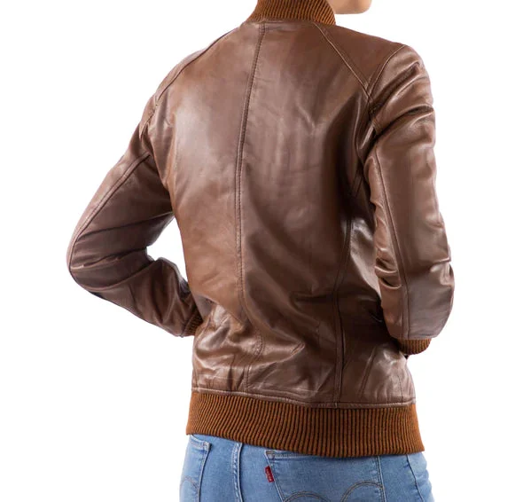 Women's Bomber Brown Real Leather Jacket