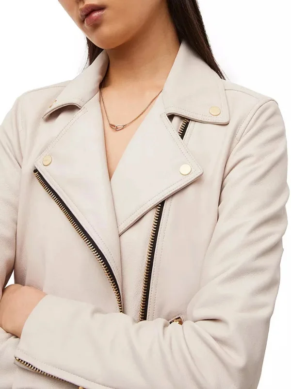 Womens Delby Ivory White Leather Jacket