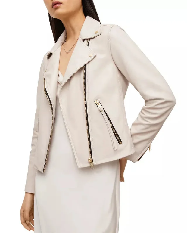 Womens Delby Ivory White Leather Jacket