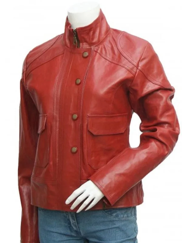 Womens Glamorous Red Biker Leather Jacket