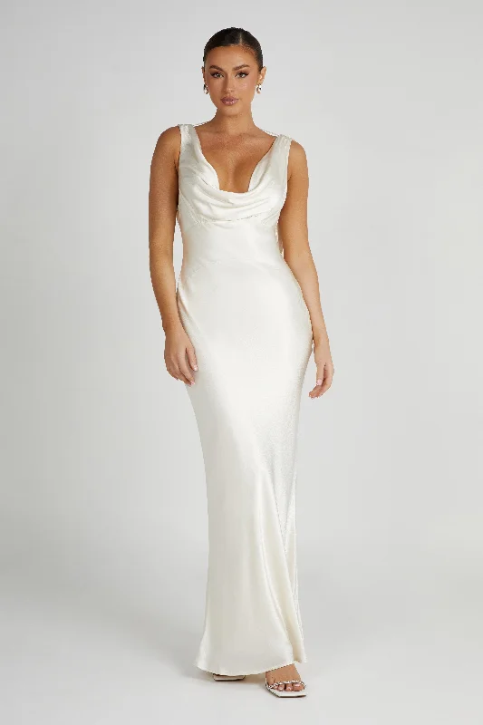 Angelique Satin Cowl Back Maxi Dress - Ivory