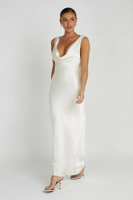 Angelique Satin Cowl Back Maxi Dress - Ivory